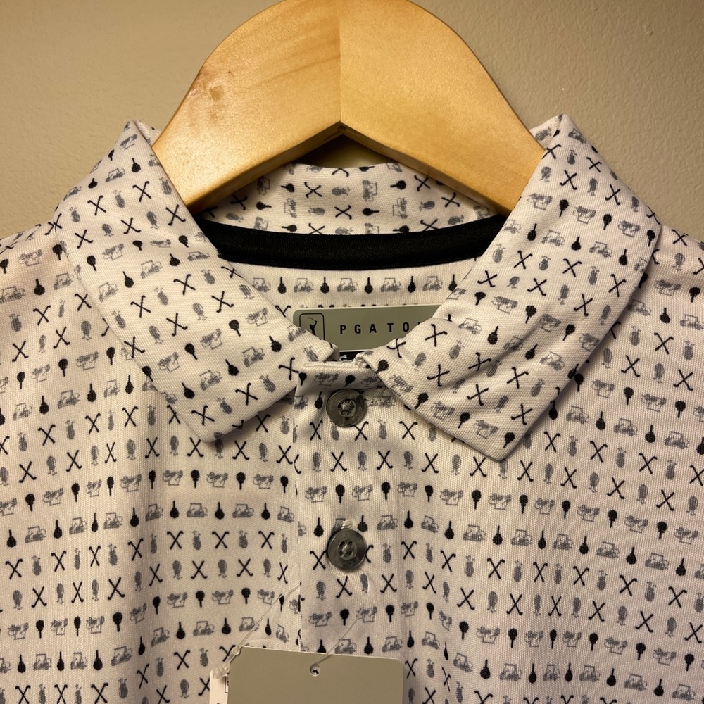 PGA Tour White and Black Golf Pattern Shirt - Picture 3 of 6